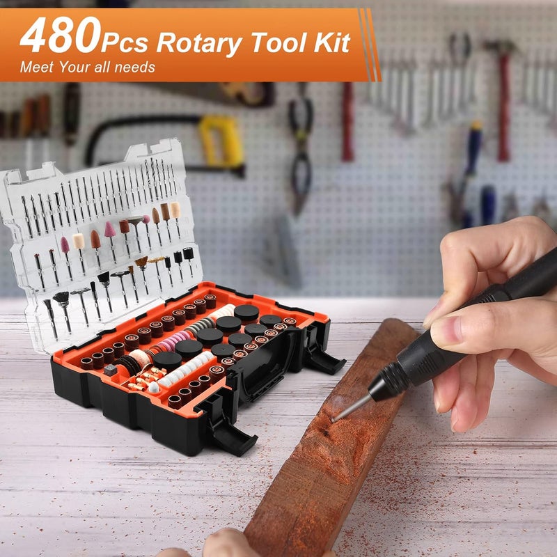GOXAWEE 480Pcs Rotary Tool Accessories Kit, 1/8 inch Shank Rotary Tool Accessory Set, Multi Purpose Universal Kit for Cutting, Drilling, Grinding, Polishing, Engraving & Sanding - Image 2
